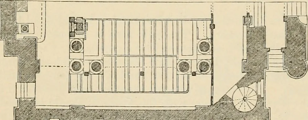 An illustration from An encyclopaedia of architecture, historical, theoretical, & practical. New ed., rev., portions rewritten, and with additions by Wyatt Papworth, 1888, leaf 241