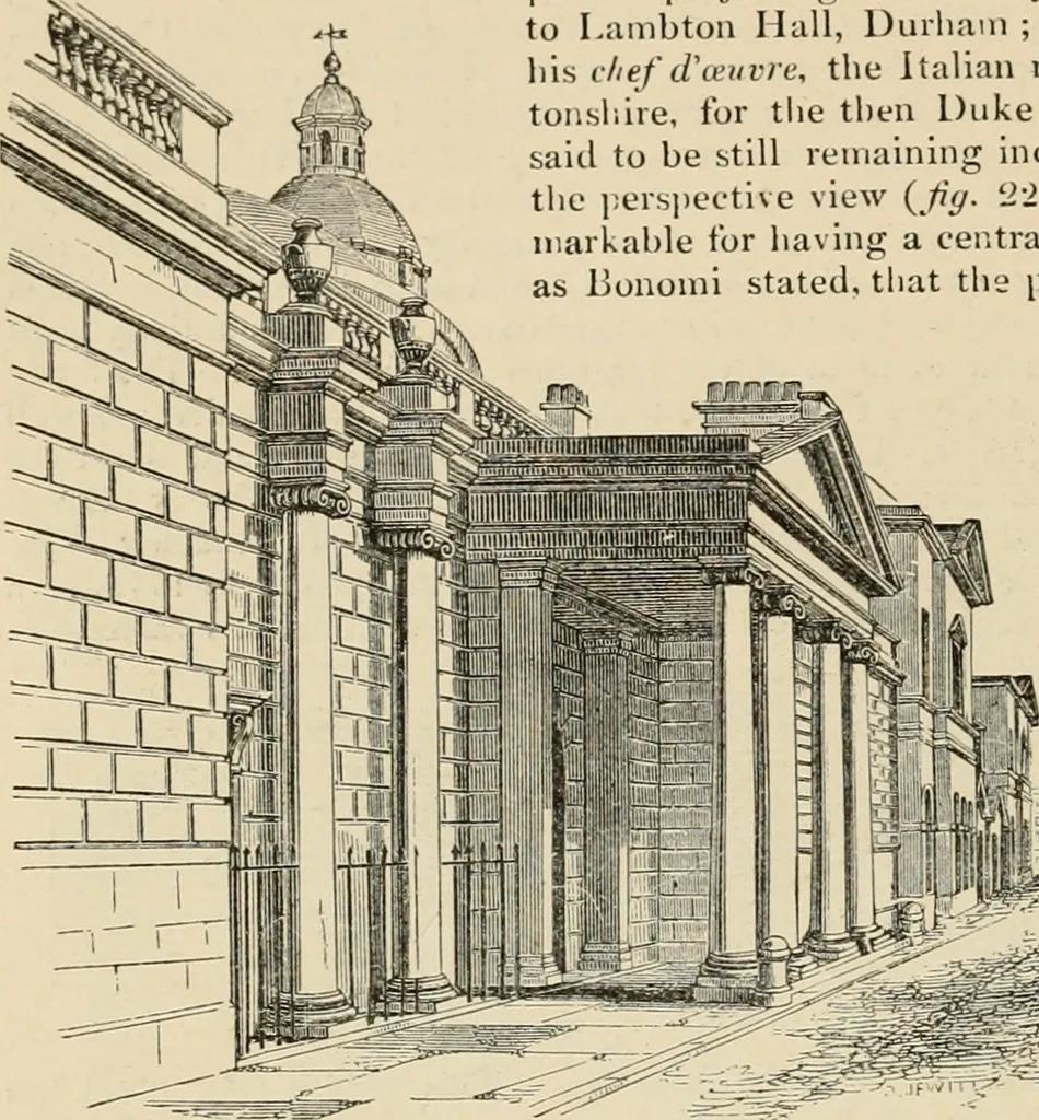 An illustration from An encyclopaedia of architecture, historical, theoretical, & practical. New ed., rev., portions rewritten, and with additions by Wyatt Papworth, 1888, leaf 251