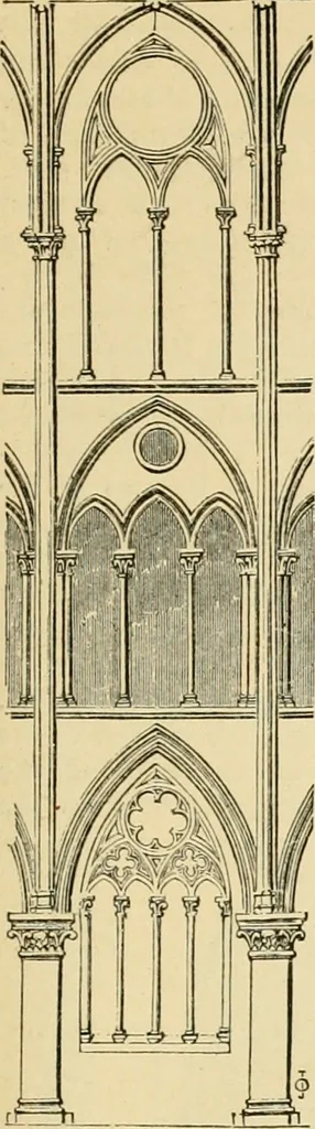 An illustration from An encyclopaedia of architecture, historical, theoretical, & practical. New ed., rev., portions rewritten, and with additions by Wyatt Papworth, 1888, leaf 256