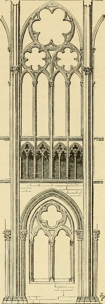 An illustration from An encyclopaedia of architecture, historical, theoretical, & practical. New ed., rev., portions rewritten, and with additions by Wyatt Papworth, 1888, leaf 256