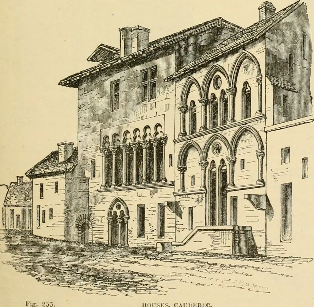 An illustration from An encyclopaedia of architecture, historical, theoretical, & practical. New ed., rev., portions rewritten, and with additions by Wyatt Papworth, 1888, leaf 256