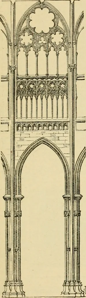 An illustration from An encyclopaedia of architecture, historical, theoretical, & practical. New ed., rev., portions rewritten, and with additions by Wyatt Papworth, 1888, leaf 258