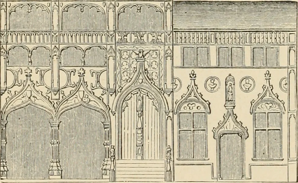 An illustration from An encyclopaedia of architecture, historical, theoretical, & practical. New ed., rev., portions rewritten, and with additions by Wyatt Papworth, 1888, leaf 263