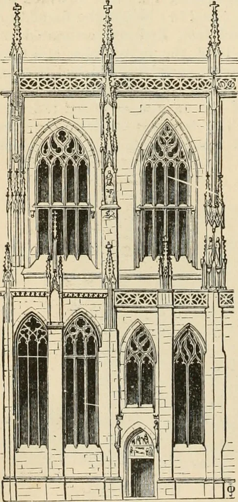 An illustration from An encyclopaedia of architecture, historical, theoretical, & practical. New ed., rev., portions rewritten, and with additions by Wyatt Papworth, 1888, leaf 271