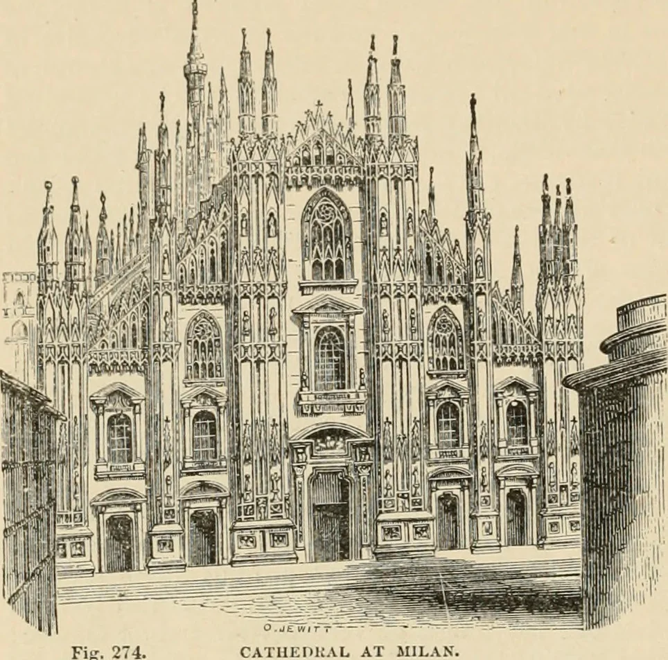 An illustration from An encyclopaedia of architecture, historical, theoretical, & practical. New ed., rev., portions rewritten, and with additions by Wyatt Papworth, 1888, leaf 283