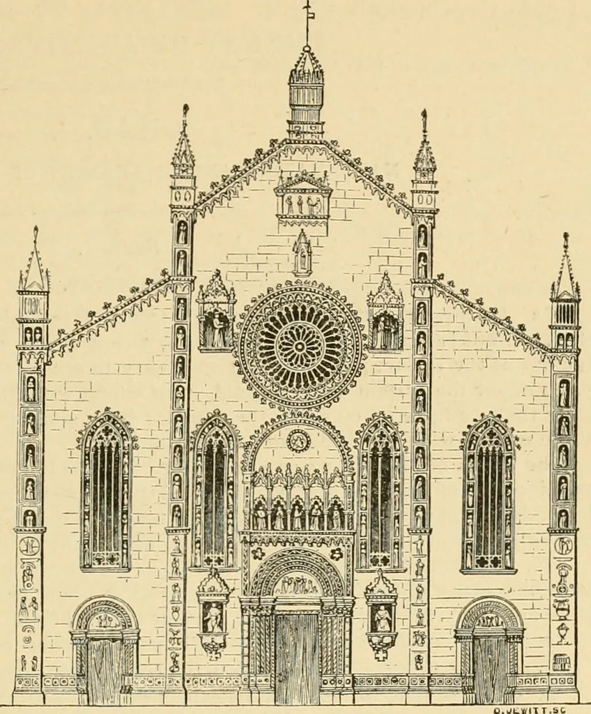 An illustration from An encyclopaedia of architecture, historical, theoretical, & practical. New ed., rev., portions rewritten, and with additions by Wyatt Papworth, 1888, leaf 284