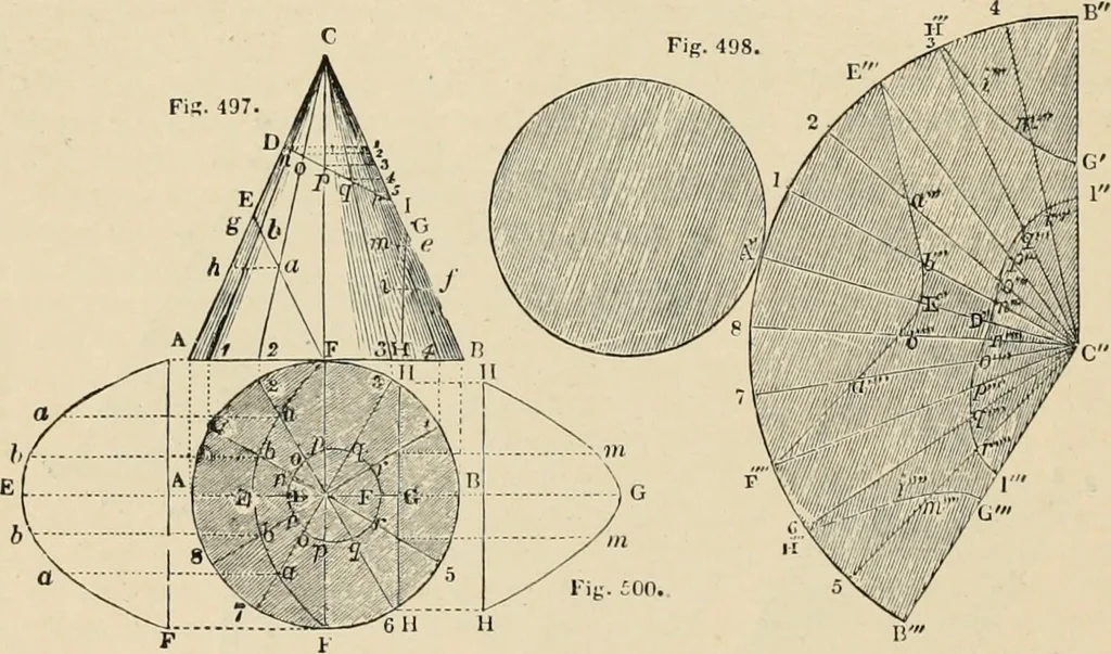 An illustration from An encyclopaedia of architecture, historical, theoretical, & practical. New ed., rev., portions rewritten, and with additions by Wyatt Papworth, 1888, leaf 347