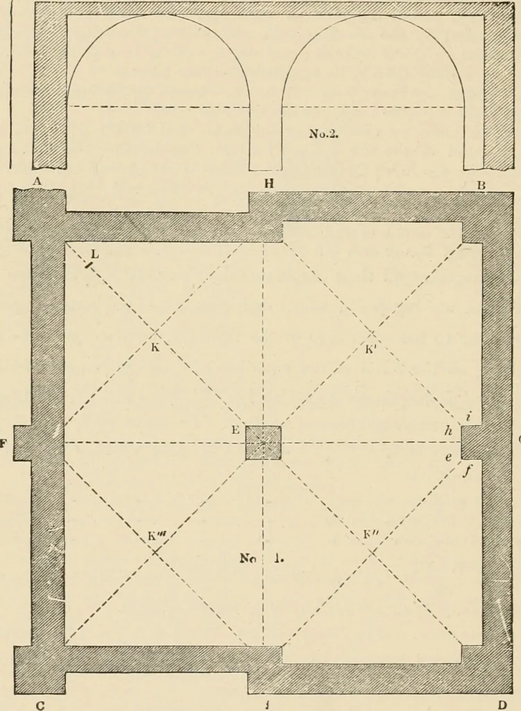 An illustration from An encyclopaedia of architecture, historical, theoretical, & practical. New ed., rev., portions rewritten, and with additions by Wyatt Papworth, 1888, leaf 397