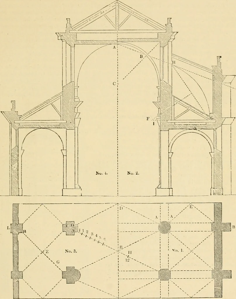 An illustration from An encyclopaedia of architecture, historical, theoretical, & practical. New ed., rev., portions rewritten, and with additions by Wyatt Papworth, 1888, leaf 398