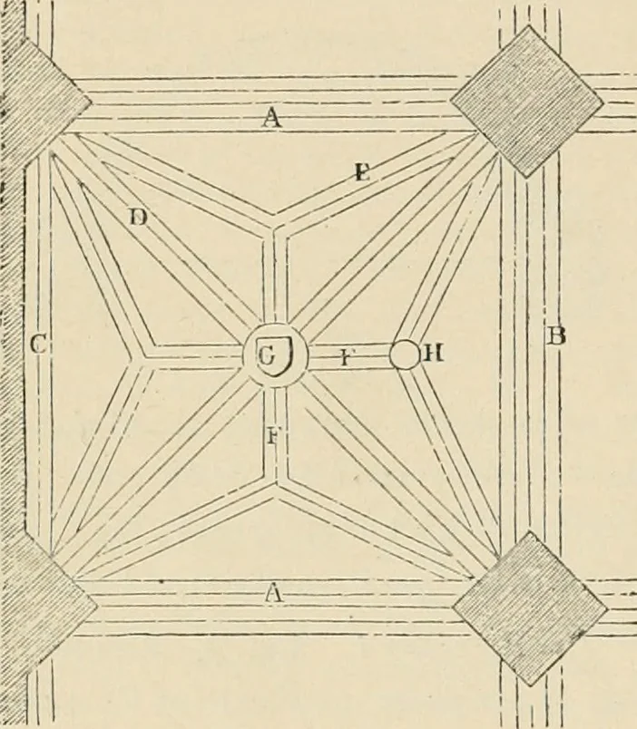 An illustration from An encyclopaedia of architecture, historical, theoretical, & practical. New ed., rev., portions rewritten, and with additions by Wyatt Papworth, 1888, leaf 409