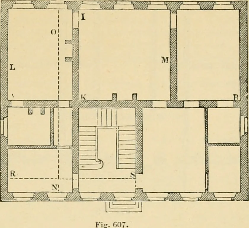 An illustration from An encyclopaedia of architecture, historical, theoretical, & practical. New ed., rev., portions rewritten, and with additions by Wyatt Papworth, 1888, leaf 426