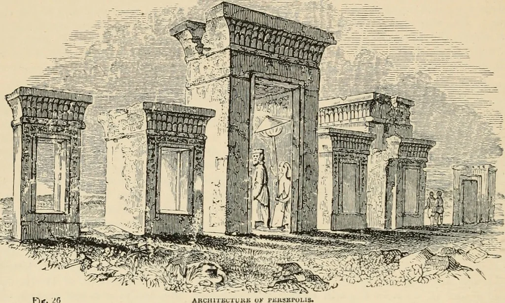 An illustration from An encyclopaedia of architecture, historical, theoretical, & practical. New ed., rev., portions rewritten, and with additions by Wyatt Papworth, 1888, leaf 43