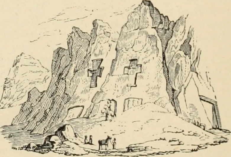 An illustration from An encyclopaedia of architecture, historical, theoretical, & practical. New ed., rev., portions rewritten, and with additions by Wyatt Papworth, 1888, leaf 43