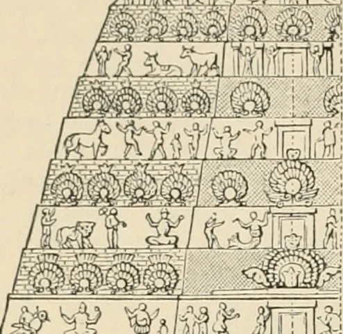 An illustration from An encyclopaedia of architecture, historical, theoretical, & practical. New ed., rev., portions rewritten, and with additions by Wyatt Papworth, 1888, leaf 49