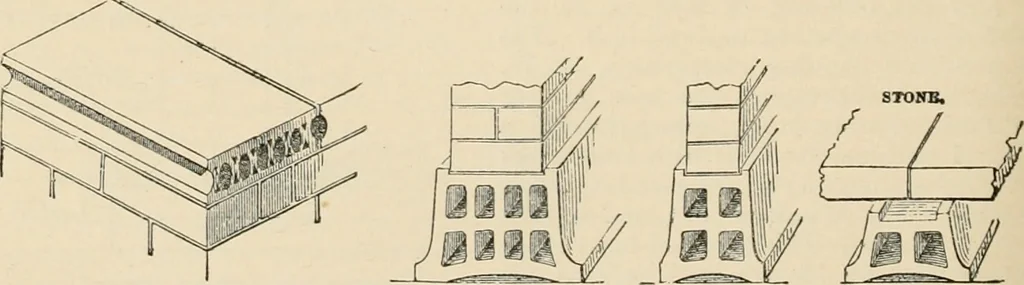 An illustration from An encyclopaedia of architecture, historical, theoretical, & practical. New ed., rev., portions rewritten, and with additions by Wyatt Papworth, 1888, leaf 571