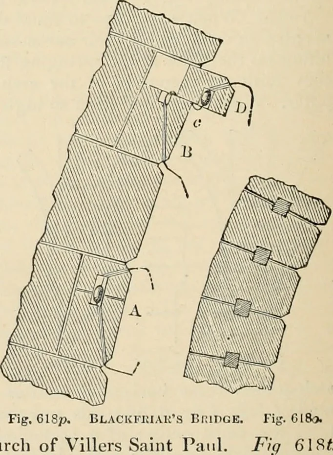 An illustration from An encyclopaedia of architecture, historical, theoretical, & practical. New ed., rev., portions rewritten, and with additions by Wyatt Papworth, 1888, leaf 607