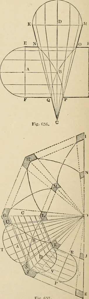 An illustration from An encyclopaedia of architecture, historical, theoretical, & practical. New ed., rev., portions rewritten, and with additions by Wyatt Papworth, 1888, leaf 615