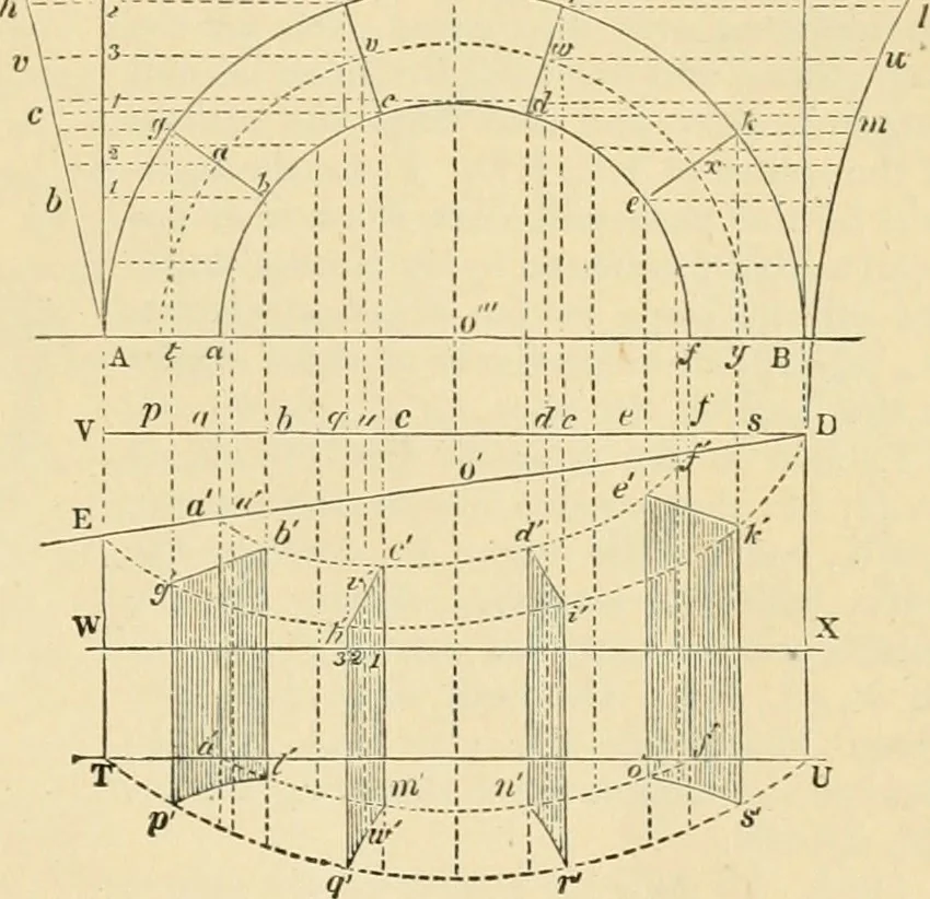 An illustration from An encyclopaedia of architecture, historical, theoretical, & practical. New ed., rev., portions rewritten, and with additions by Wyatt Papworth, 1888, leaf 622