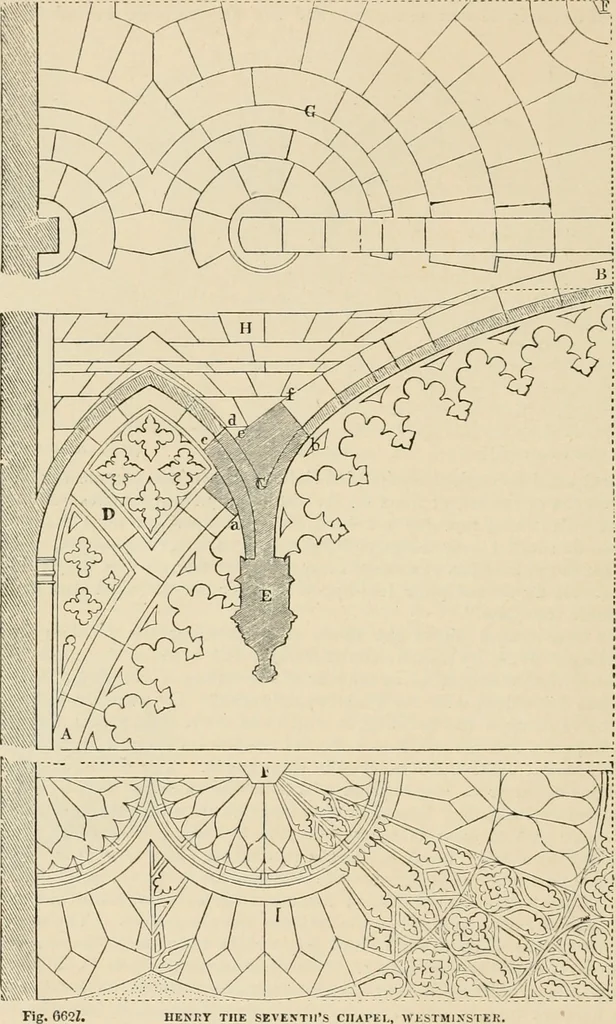 An illustration from An encyclopaedia of architecture, historical, theoretical, & practical. New ed., rev., portions rewritten, and with additions by Wyatt Papworth, 1888, leaf 633