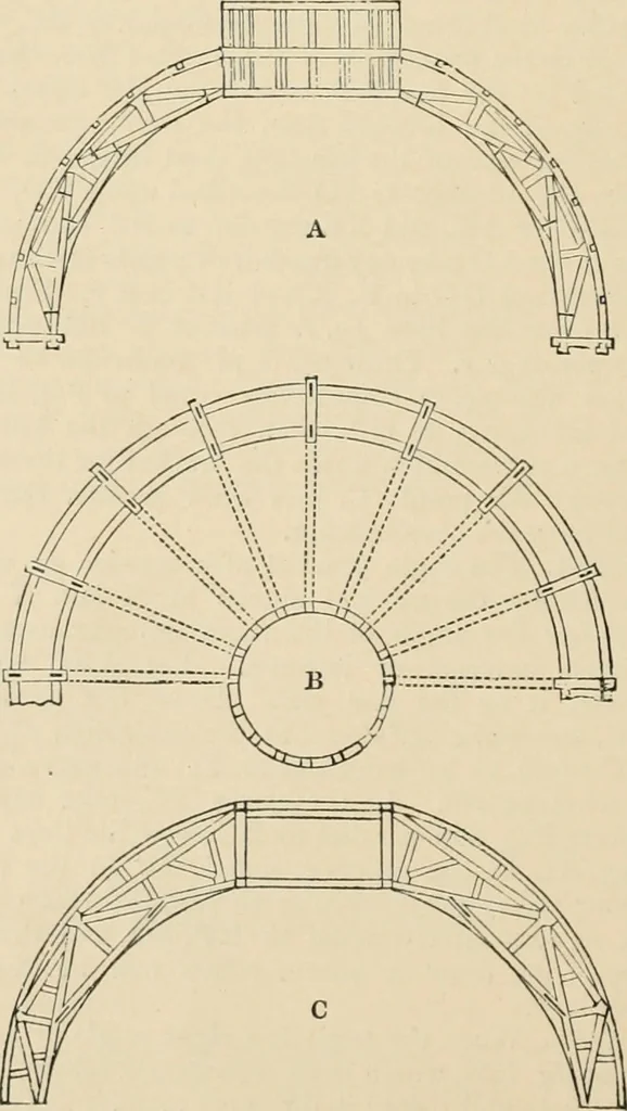 An illustration from An encyclopaedia of architecture, historical, theoretical, & practical. New ed., rev., portions rewritten, and with additions by Wyatt Papworth, 1888, leaf 667