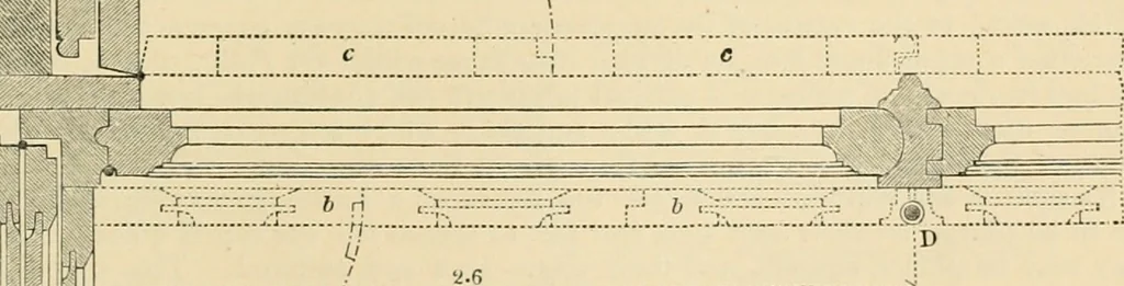 An illustration from An encyclopaedia of architecture, historical, theoretical, & practical. New ed., rev., portions rewritten, and with additions by Wyatt Papworth, 1888, leaf 684