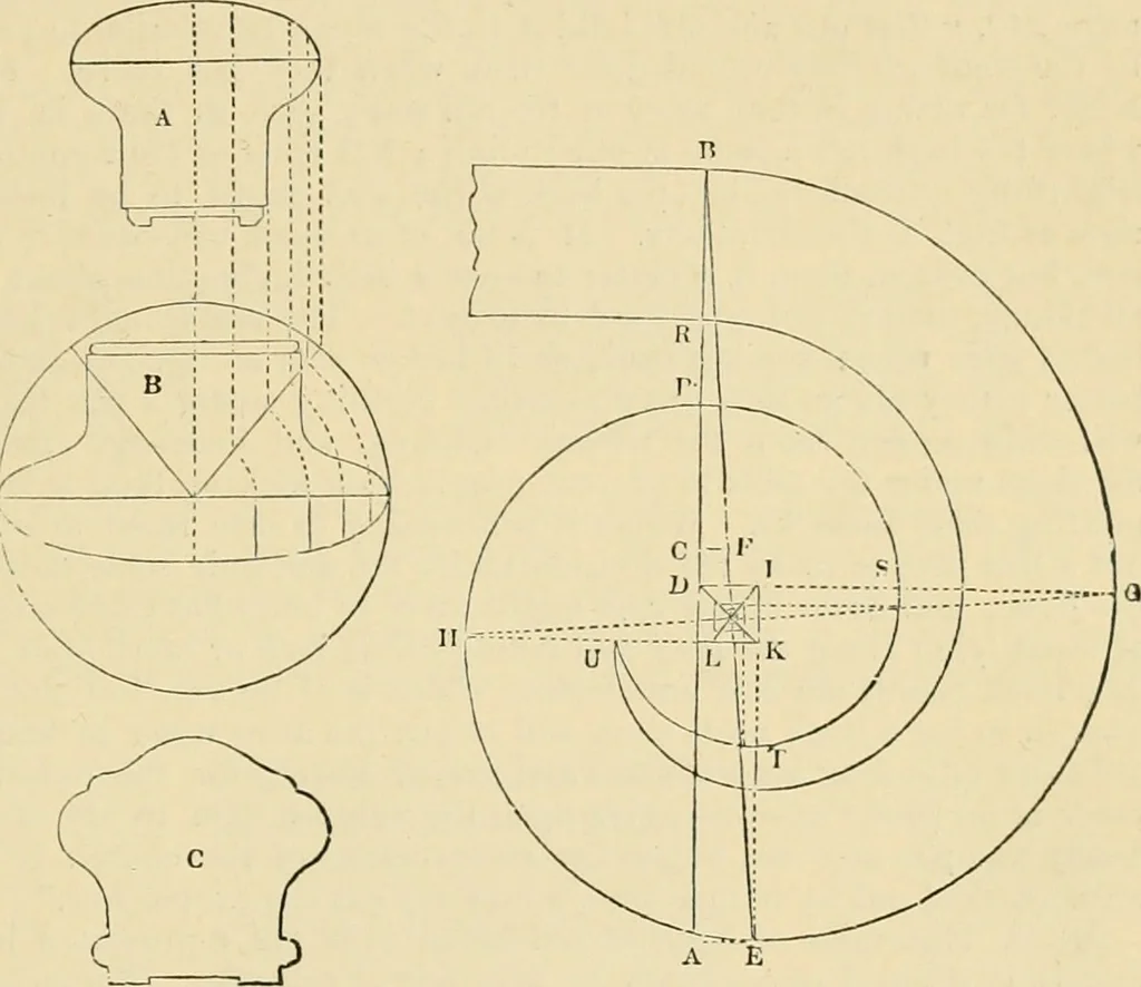 An illustration from An encyclopaedia of architecture, historical, theoretical, & practical. New ed., rev., portions rewritten, and with additions by Wyatt Papworth, 1888, leaf 692