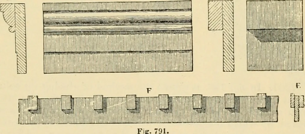 An illustration from An encyclopaedia of architecture, historical, theoretical, & practical. New ed., rev., portions rewritten, and with additions by Wyatt Papworth, 1888, leaf 694