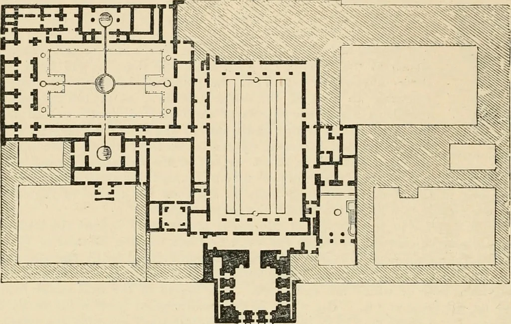 An illustration from An encyclopaedia of architecture, historical, theoretical, & practical. New ed., rev., portions rewritten, and with additions by Wyatt Papworth, 1888, leaf 75