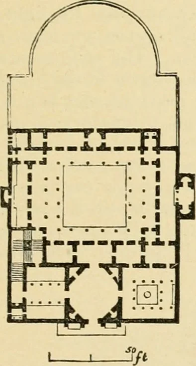 An illustration from An encyclopaedia of architecture, historical, theoretical, & practical. New ed., rev., portions rewritten, and with additions by Wyatt Papworth, 1888, leaf 76