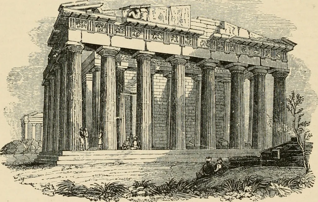 An illustration from An encyclopaedia of architecture, historical, theoretical, & practical. New ed., rev., portions rewritten, and with additions by Wyatt Papworth, 1888, leaf 83