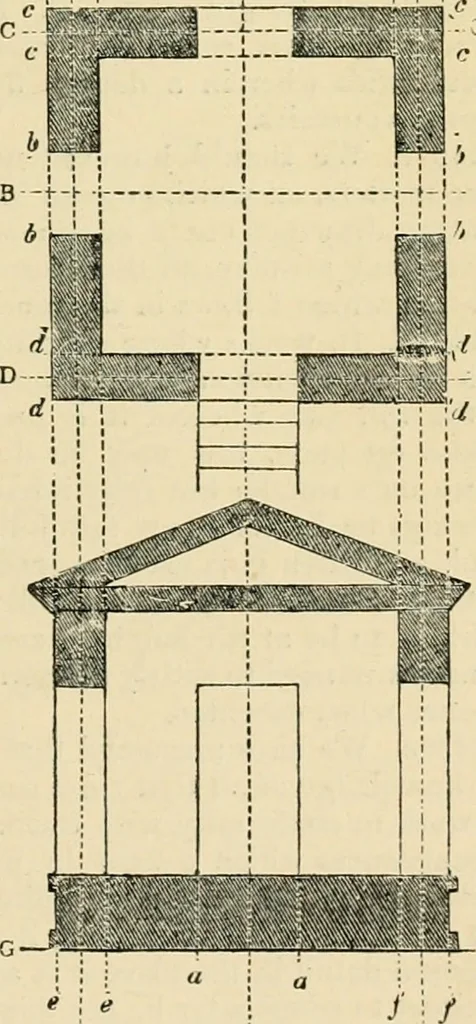 An illustration from An encyclopaedia of architecture, historical, theoretical, & practical. New ed., rev., portions rewritten, and with additions by Wyatt Papworth, 1888, leaf 856
