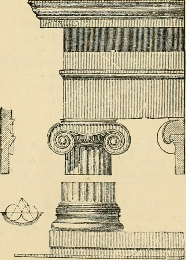 An illustration from An encyclopaedia of architecture, historical, theoretical, & practical. New ed., rev., portions rewritten, and with additions by Wyatt Papworth, 1888, leaf 888