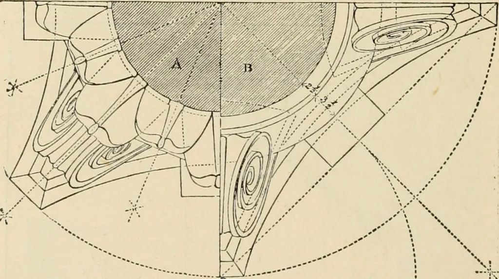 An illustration from An encyclopaedia of architecture, historical, theoretical, & practical. New ed., rev., portions rewritten, and with additions by Wyatt Papworth, 1888, leaf 897