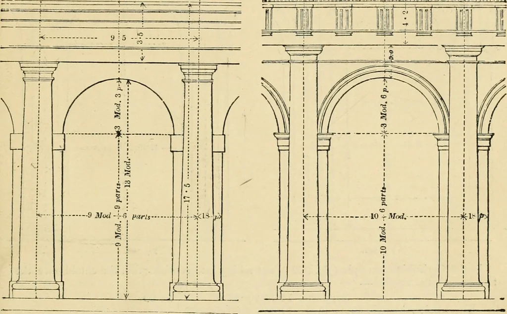 An illustration from An encyclopaedia of architecture, historical, theoretical, & practical. New ed., rev., portions rewritten, and with additions by Wyatt Papworth, 1888, leaf 904