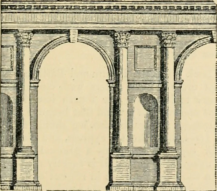 An illustration from An encyclopaedia of architecture, historical, theoretical, & practical. New ed., rev., portions rewritten, and with additions by Wyatt Papworth, 1888, leaf 912