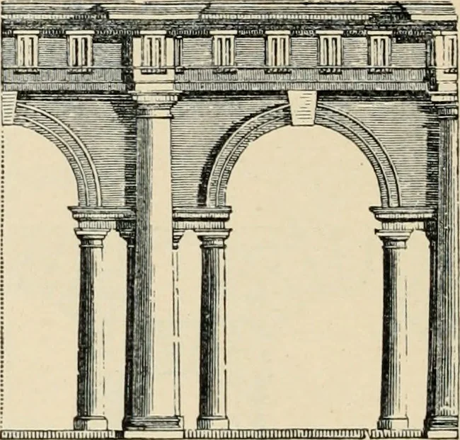 An illustration from An encyclopaedia of architecture, historical, theoretical, & practical. New ed., rev., portions rewritten, and with additions by Wyatt Papworth, 1888, leaf 913