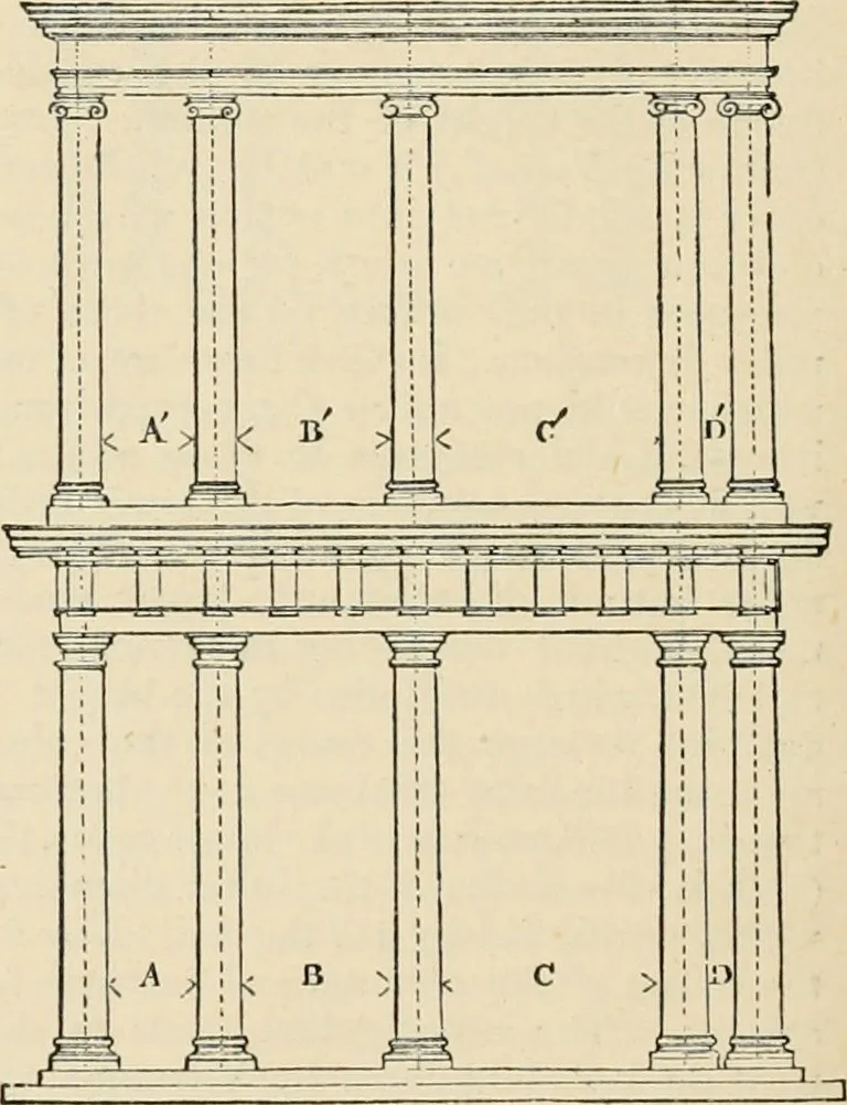 An illustration from An encyclopaedia of architecture, historical, theoretical, & practical. New ed., rev., portions rewritten, and with additions by Wyatt Papworth, 1888, leaf 915