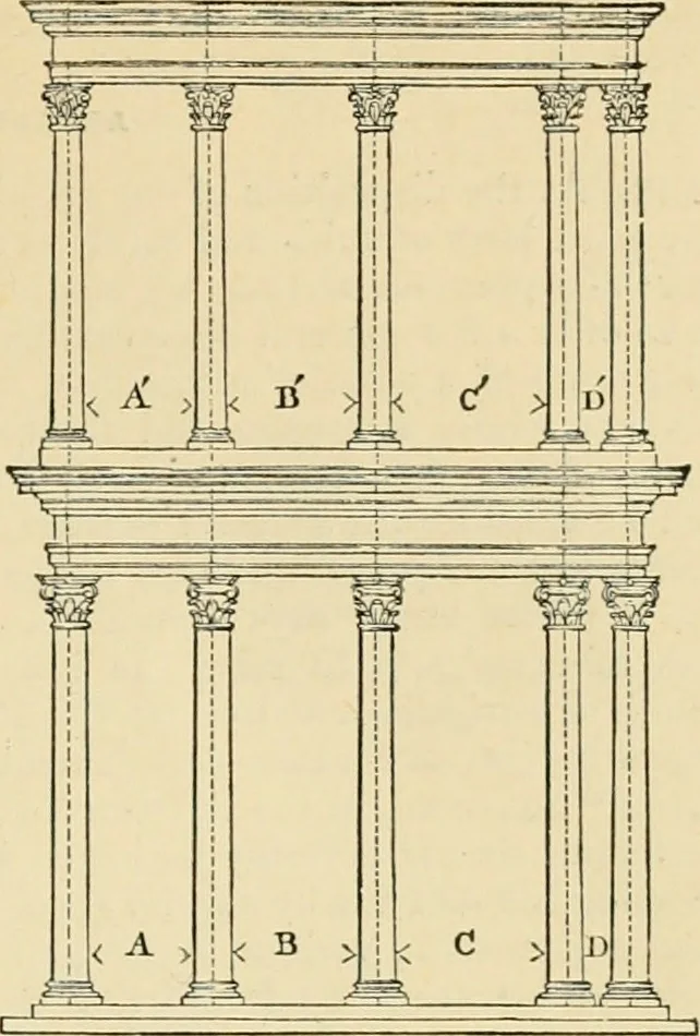 An illustration from An encyclopaedia of architecture, historical, theoretical, & practical. New ed., rev., portions rewritten, and with additions by Wyatt Papworth, 1888, leaf 916
