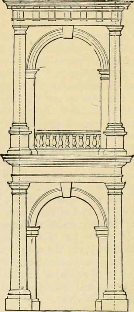 An illustration from An encyclopaedia of architecture, historical, theoretical, & practical. New ed., rev., portions rewritten, and with additions by Wyatt Papworth, 1888, leaf 918