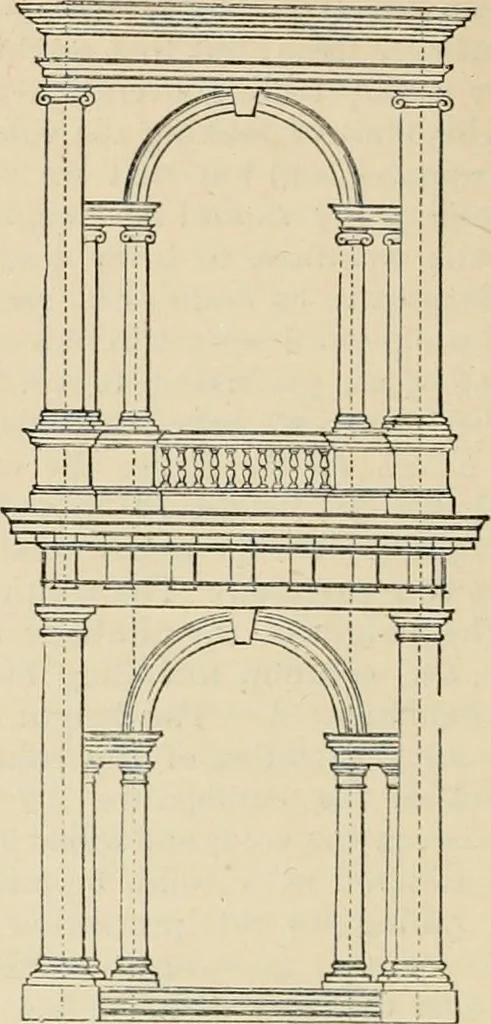 An illustration from An encyclopaedia of architecture, historical, theoretical, & practical. New ed., rev., portions rewritten, and with additions by Wyatt Papworth, 1888, leaf 919