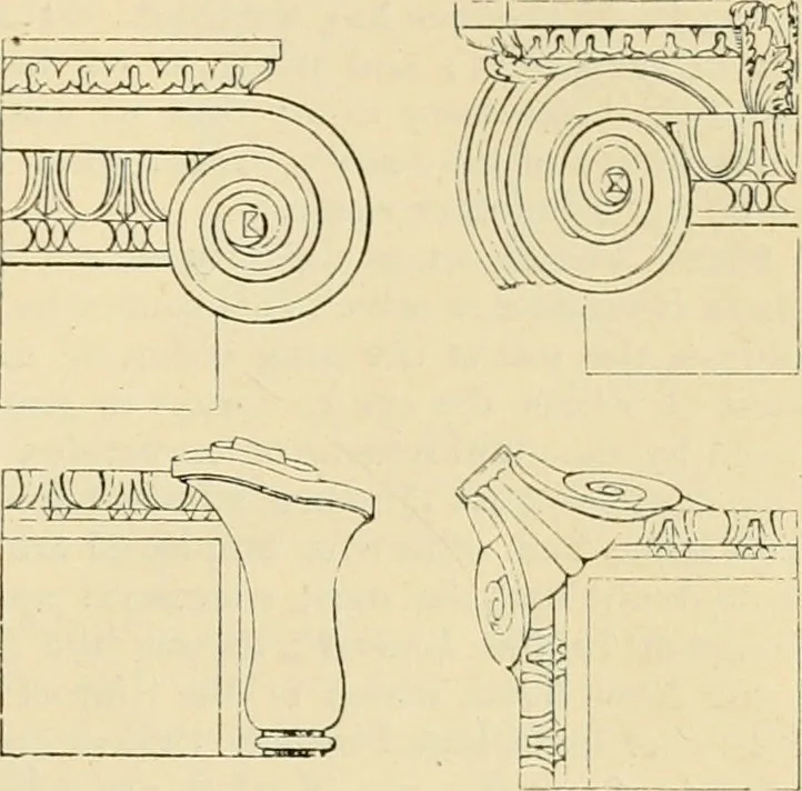 An illustration from An encyclopaedia of architecture, historical, theoretical, & practical. New ed., rev., portions rewritten, and with additions by Wyatt Papworth, 1888, leaf 922