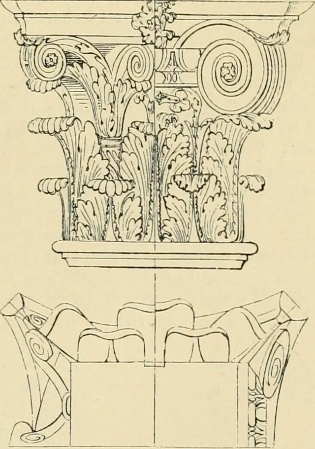 An illustration from An encyclopaedia of architecture, historical, theoretical, & practical. New ed., rev., portions rewritten, and with additions by Wyatt Papworth, 1888, leaf 922