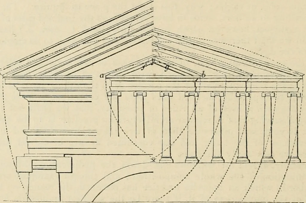 An illustration from An encyclopaedia of architecture, historical, theoretical, & practical. New ed., rev., portions rewritten, and with additions by Wyatt Papworth, 1888, leaf 931