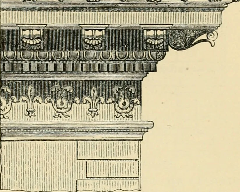 An illustration from An encyclopaedia of architecture, historical, theoretical, & practical. New ed., rev., portions rewritten, and with additions by Wyatt Papworth, 1888, leaf 932
