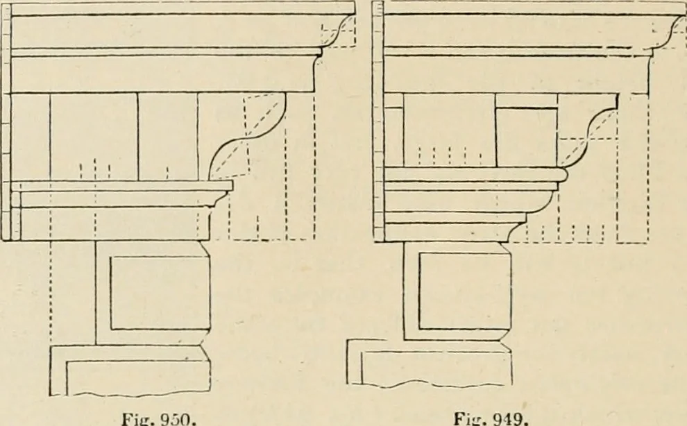 An illustration from An encyclopaedia of architecture, historical, theoretical, & practical. New ed., rev., portions rewritten, and with additions by Wyatt Papworth, 1888, leaf 933