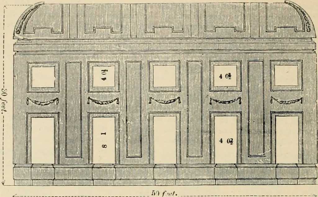 An illustration from An encyclopaedia of architecture, historical, theoretical, & practical. New ed., rev., portions rewritten, and with additions by Wyatt Papworth, 1888, leaf 939