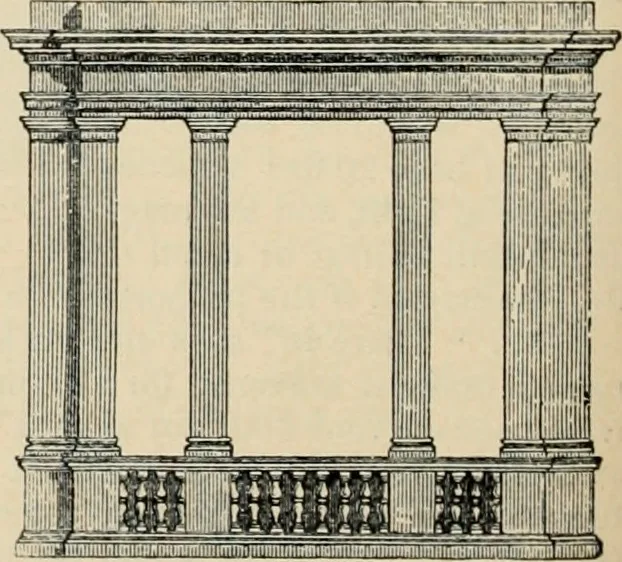 An illustration from An encyclopaedia of architecture, historical, theoretical, & practical. New ed., rev., portions rewritten, and with additions by Wyatt Papworth, 1888, leaf 939