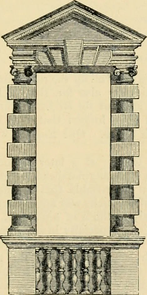 An illustration from An encyclopaedia of architecture, historical, theoretical, & practical. New ed., rev., portions rewritten, and with additions by Wyatt Papworth, 1888, leaf 942