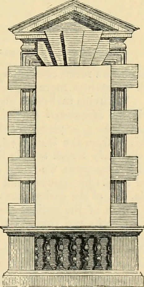 An illustration from An encyclopaedia of architecture, historical, theoretical, & practical. New ed., rev., portions rewritten, and with additions by Wyatt Papworth, 1888, leaf 942