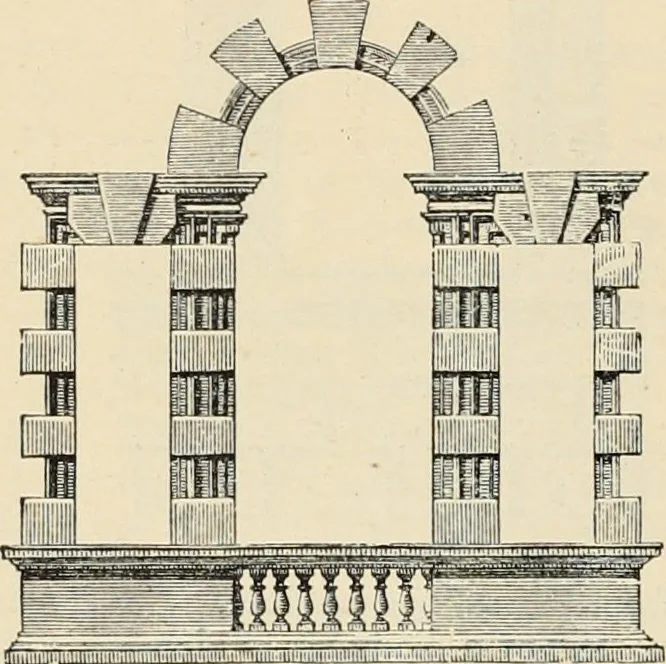 An illustration from An encyclopaedia of architecture, historical, theoretical, & practical. New ed., rev., portions rewritten, and with additions by Wyatt Papworth, 1888, leaf 943